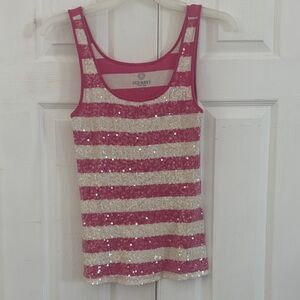 Old Navy Pink and Cream Sequin Tank Top Size Large